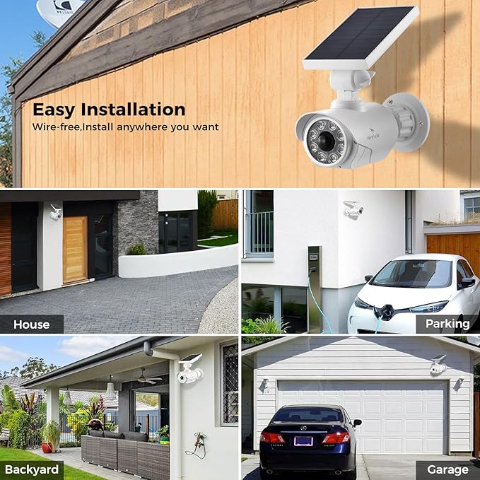 Solar Battery Powered Dummy Fake Security Cameras for Outside with PIR Thermal Sensor Warning Light, Motion Activated Floodlights, IP66 Waterproof 2 Pack