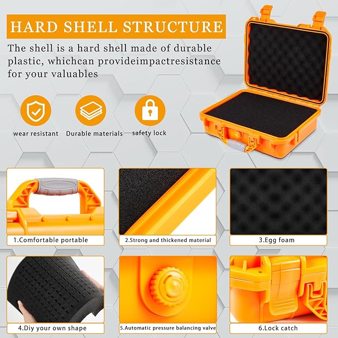 22.4 x 16.1 x 10.2 Inch Waterproof Hard Case with DIY Customizable Foam Insert Portable Protective Case with Knife for Camera Drones Equipments Tools Test Instruments (Orange)