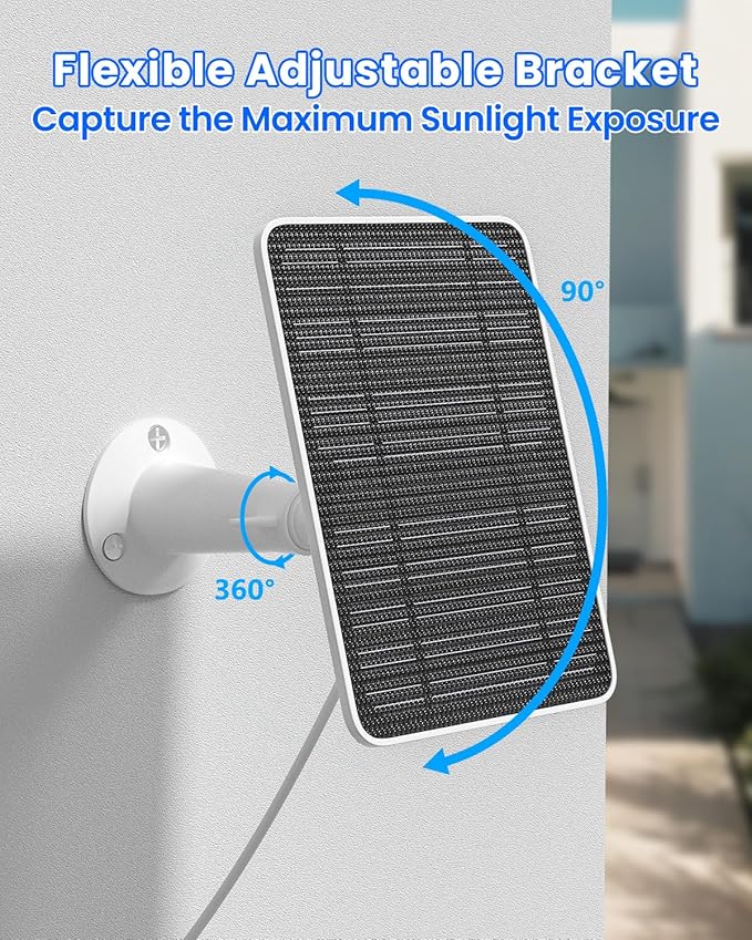 Solar Panel Charger Compatible with Reolink Argus 2E/Eco Ultra/Go PT Plus/Go Plus/Argus 3 Pro/Argus PT, 5W Solar Panels for Reolink Battery Camera, IP65 Waterproof 10ft Cable Secure Wall Mount, 3 Pack