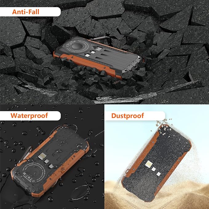 Solar Charger Power Bank 20,000mAh Portable Wireless Charger, Fast Charging External Battery Bank with 6 Outputs for Cell Phones,Portable Solar Panel with Dual Flashlight for Camping