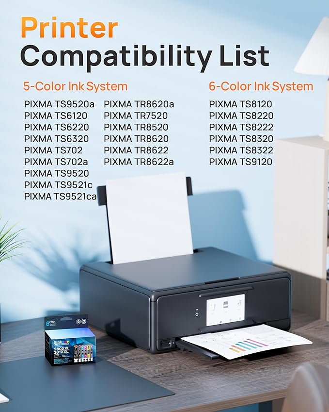 E-Z Ink Compatible TS9120 Ink Cartridge Replacement for Canon PGI-280XXL CLI-281XXL PGI 280XXL CLI 281XXL to use with PIXMA TS8320 TS8220 TS8120 (PGBK, Black, Photo Blue, Cyan, Magenta, Yellow) 6 Pack