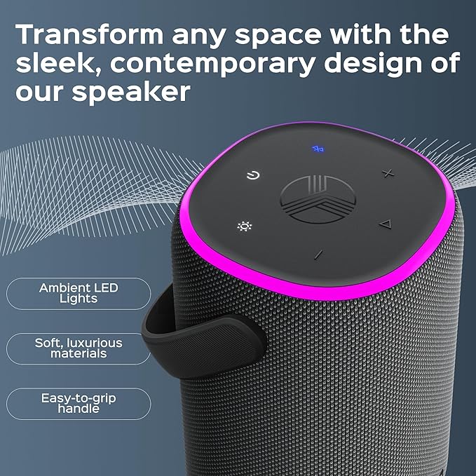 TREBLAB HD-Energy-Pro Outdoor Wireless Speakers with Bluetooth – Immersive 40W Audio, IPX6 Waterproof, 18H Battery, RGB Light, USB Playback, TWS, Built-in Mic – Portable Desktop Bluetooth Speaker
