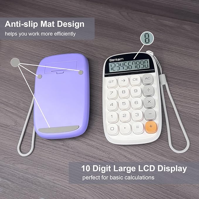 Calculators, Benkaim Desktop Calculator, Basic Standard Calculator, 10 Digit Large LCD Display Big Button Calculator, Purple Cute Desk Accessories for School, Office and Business Use (Purple)