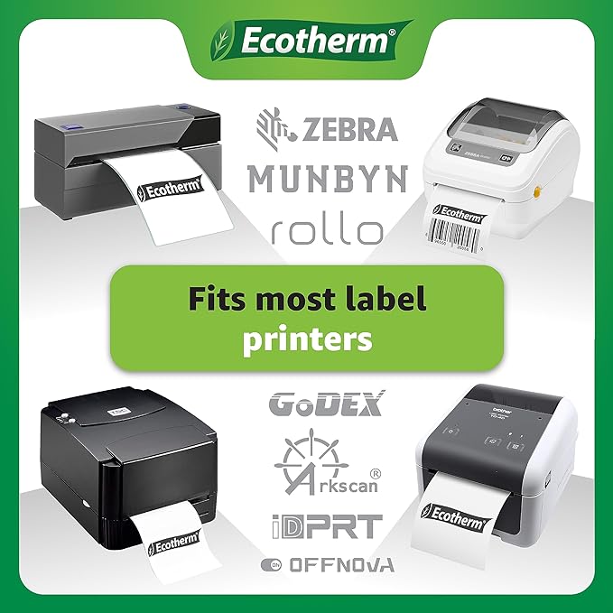 4" x 6" Thermal Labels | 6 Rolls | 2850 Labels | fits Zebra, Munbyn, Rollo, Godex, Arkscan, iDPRT, Offnova Thermal Label Printers and More | Blank White Adhesive Stickers by Ecotherm