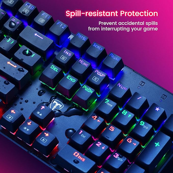 RisoPhy Mechanical Gaming Keyboard, RGB 104 Keys Ultra-Slim LED Backlit USB Wired Keyboard with Red Switch, Durable ABS Keycaps/Anti-Ghosting/Spill-Resistant for PC Mac Xbox Gamer