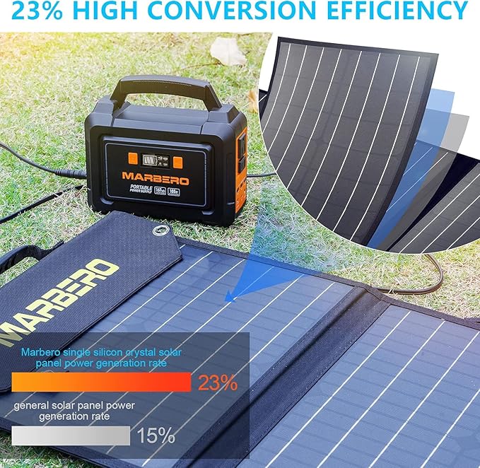 MARBERO 100W Portable Solar Panel 100 Watt Foldable Solar Panel for Power Station with USB & DC 18V Output(10 Connectors) 23% Conversion Efficiency IP68 Waterproof for Camping Outdoor Home Cloudy
