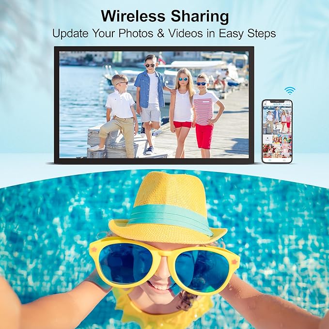 Smart Digital Picture Frame Large Digital Photo Frame - 21.5 inch App Frames 1920x1080 IPS Screen, 32GB, Remote Control, Synchronize Smartphone Screen, Send Photos Via APP Email, Free Cloud Storage