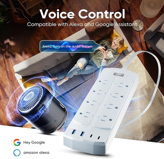 2 Prong Smart Power Strip, 1200J Surge Protector, Yozisital 2 Prong to 3 Prong Outlet Adapter, 5FT Flat Plug Extension Cord with 8 Outlets 4 USB Ports for Home Office