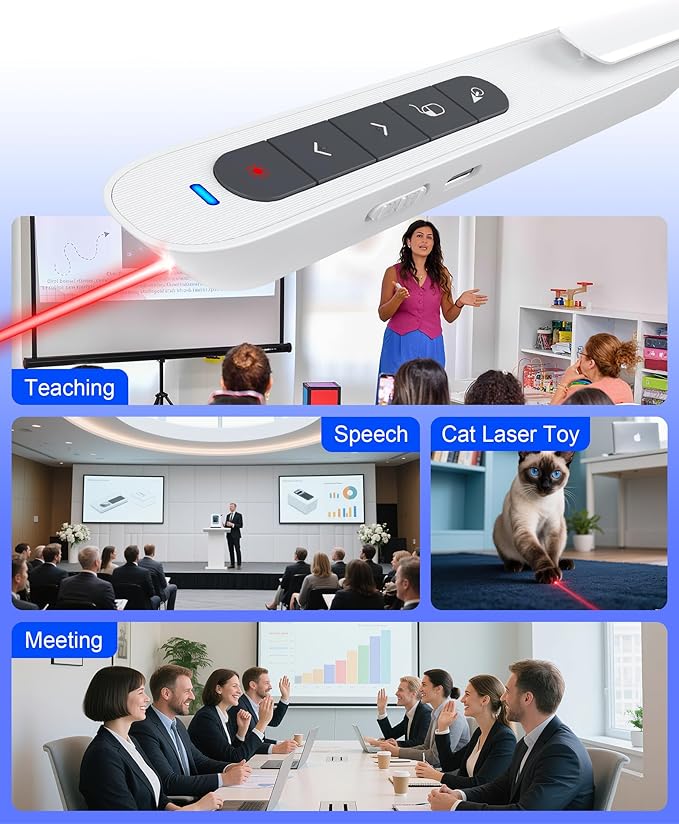 Air Mouse Clicker for Presentation Rechargeable Presenter Clicker Remote for Classroom Teacher, RF 2.4GHz USB Wireless Presenter Clicker PPT Slide Advancer for Mac, Windows, Laptop, Keynote