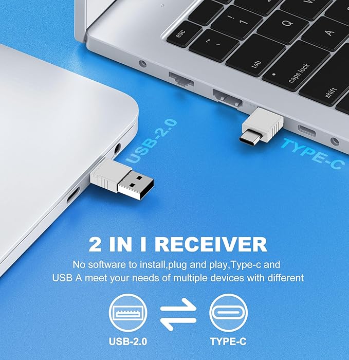 DINOSTRIKE White Presentation Clicker with Air Mouse Control, USB Type C Wireless Presenter Remote Clicker for Powerpoints Slide RF 2.4GZ Slide Advancer for Computer Laptop Mac