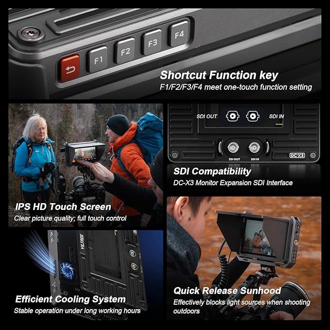 VILTROX DC-X3 6" Camera Field Monitors DCX3 for DSLR Touchscreen External Monitor 4k 2000nits X3 Monitor for Sony Canon Nikon 3D LUT 1920x1080 IPS with Sunshield 2200 MAh Battery