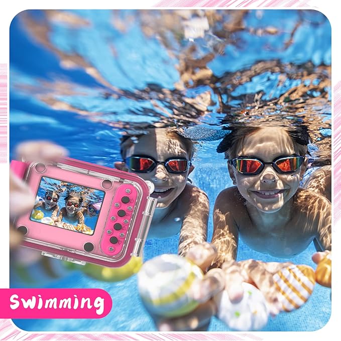 Kids Camera, Waterproof Kids Digital Camera, Children Selfie Camera with 180°Flip Len, 20MP 1080P Sports Action Toy Underwater Camera for Pool Helmet, Birthday Gifts for Boys Girls Age 3-12