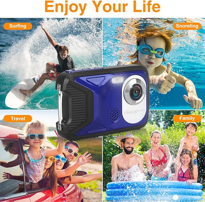 Waterproof Digital Camera,17 FT Underwater Camera 2.8" LCD HD1080P 30MP Kids Video Camcorder with 32G Card and Rechargeable Battery,Point and Shoot Camera for Kids Teenagers Students Gifts Blue