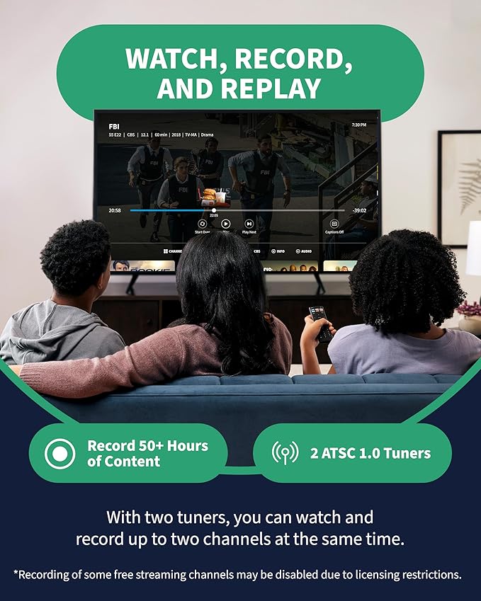 4th Gen 2-Tuner Over-The-Air (OTA) DVR & 35-Mile Indoor TV Antenna - Watch, Pause & Record Live TV, News & Movies Throughout Your Home Over Wi-Fi - 50+ Hrs Recording - No Subscriptions