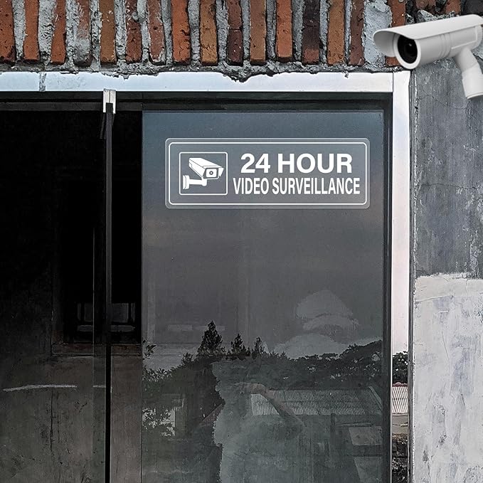 Video Surveillance Sticker Vinyl 6 x 2 Inch 24 Hour CCTV Camera Warning Security Decal for Window Door Business 10 Pack