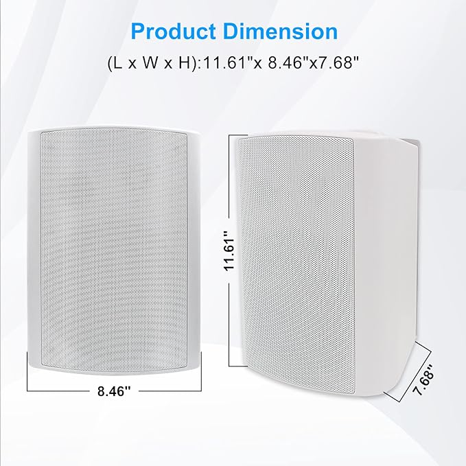 Herdio 6.5 Inches Outdoor Bluetooth Speakers Waterproof with Powerful Bass,Wall Mount Speakers Wired Weather Resistant for Patio Home Deck Porch Backyard 400 Watts(White)