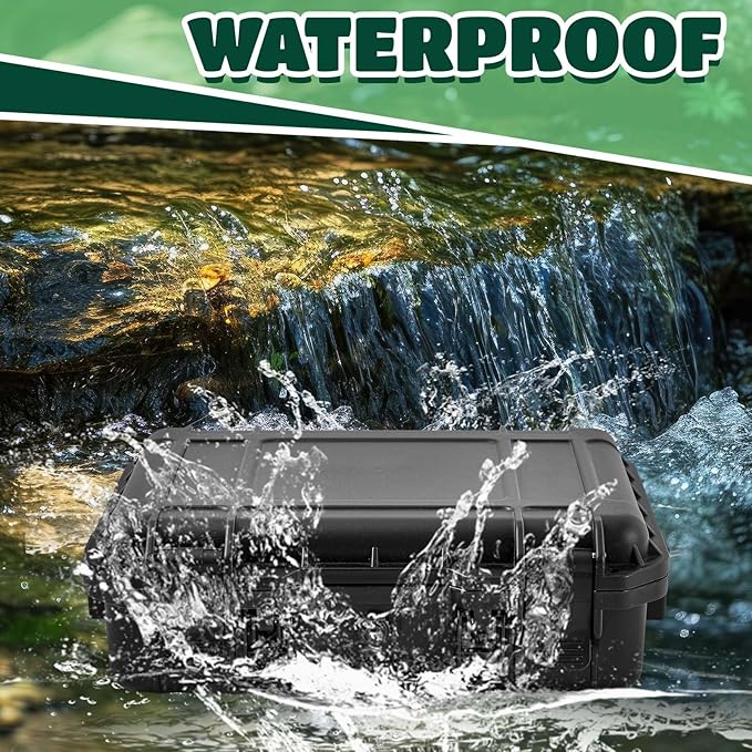 14.3 x 11.4 x 4.5 Inch Waterproof Hard Case with DIY Customizable Foam Insert Portable Protective Case with Knife for Camera Drones Equipments Tools Test Instruments (Black)