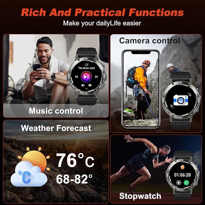 Smart Watch for Men Fitness Tracker: Bluetooth Waterproof Make Answer Call Digital Mens Watches Running Smartwatch for Android Phones iPhone Samsung Compatible Step Pedometer Sleep Heart Rate Monitor