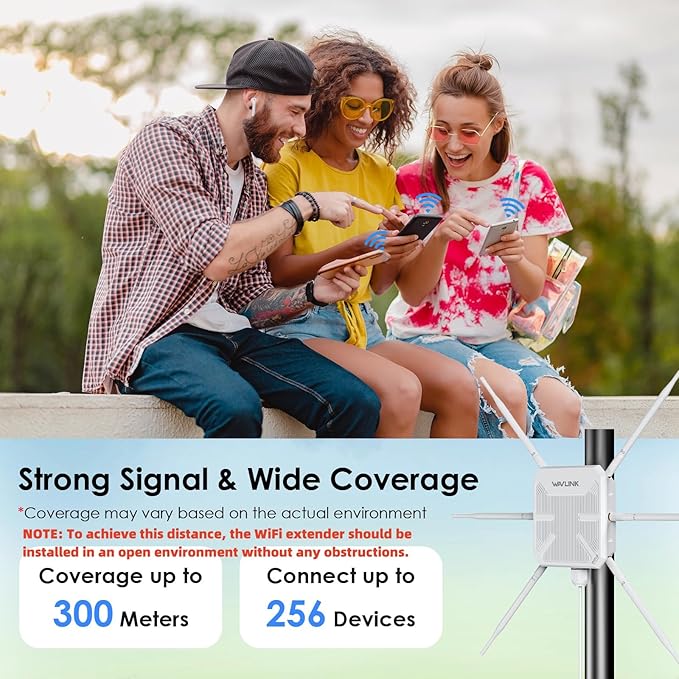 WAVLINK AX3000 WiFi 6 Access Point, Outdoor WiFi Extender Long Range with Dual Band/PoE/IP67 Waterproof/6 x 7dBi Antennas, Supports Up to 256 Devices for Camping, Large Backyard Work with Starlink