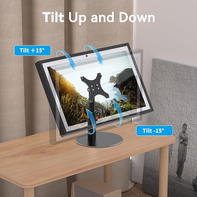 Almoz Sturdy Stand Compatible with Echo Show 21, Show 15 (All Generations) with Adjustable Tilt, 4 Height Levels, Flexible Viewing and Solid Support for Show 15 2nd Gen (Basic-Black)