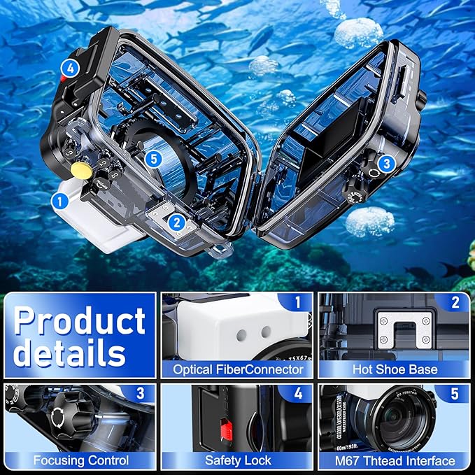 Sea frogs Waterproof Camera Housing Compatible with Sony A6000/A6300/A6500 IPX8 60m/196ft Maximum Diving Depth Underwater Camera Case for Diving, Surfing, Rowing, Skiing