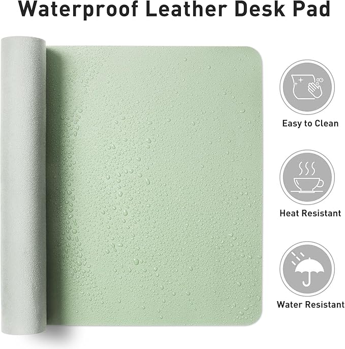 Aothia Large PU Leather Desk Pad Protector – Non-Slip Mouse Pad & Writing Mat for Office/Home, Waterproof, Easy to Clean (31.5" x 15.7", Aqua)