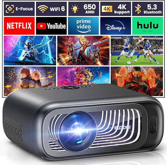 [Electric Focus/Auto Keystone] FUDONI Projector with WiFi 6 and Bluetooth Dual-way, Native 1080P 28000L 4K Support Outdoor Movie Projector Max 300'' Display, for iOS/Android/TV Stick/HDMI/USB/Laptop