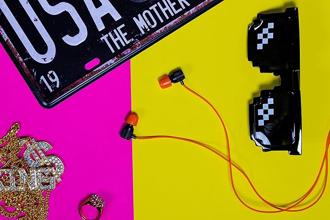 LUDOS Ultra Wired Earbuds in-Ear Headphones, 5 Years Warranty, Earphones with Microphone, Noise Isolating Ear Buds, Memory Foam for iPhone, Samsung, School Students, Kids, Women, Small Ears - Orange