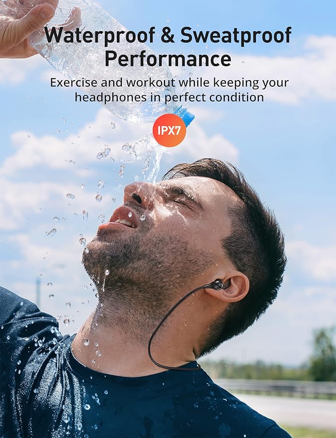 Bluetooth 5.2 Wireless Earbuds with aptX, Magnetic Neckband, IPX7 Waterproof, Built-in Mic, 16H Playtime, Lightweight Sport Earphones