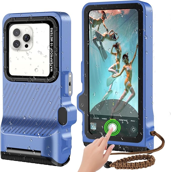 2025 Upgrade Waterproof Phone Case, Diving Snorkeling Swimming Scuba Underwater Touch Screen Photo Video Housing Cover for 17/16/15/14/13/12/11 Pro Max/XS/X Samsung Galaxy S25/S24/S23/S22 (Blue Black)