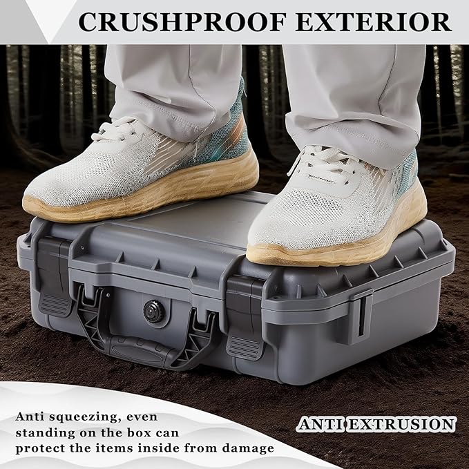 11.3 x 8.7 x 4.2 Inch Waterproof Hard Case with DIY Customizable Foam Insert Portable Protective Case with Knife for Camera Drones Equipments Tools Test Instruments (Gray)