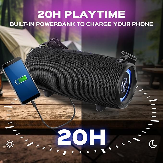 TREBLAB Ultra Loud Wireless Speaker - 60W Stereo Sound with Deep Bass, 20H Playtime, Powerbank, Waterproof, Loudest Portable Bluetooth Speaker for Home, Outdoor Party, Beach, Work, Travel, HD-Max