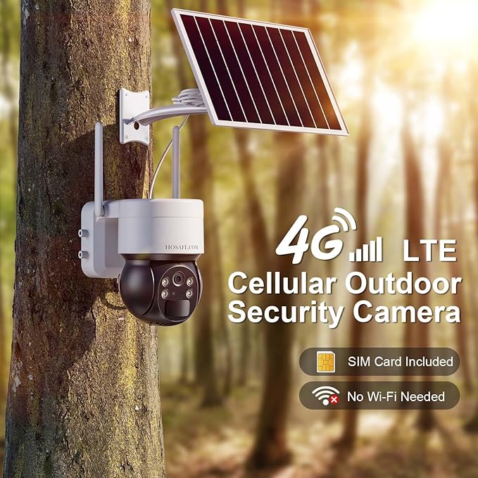 4G LTE Cellular Security Camera No Internet Needed, No WIFI Security Cameras Wireless Outdoor, Solar Camera With SIM Card, PIR Sensor, 360 PTZ, 2K HD Color Night Vision, 2-Way Talk, IP66 Waterproof
