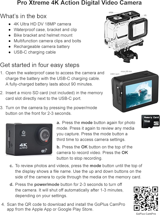 Pro Xtreme 4K Action Camera - Ultra HD Waterproof Camera Video Camera with Wi-Fi, 170° Wide Angle Lens, Image Stabilization, Multiple Mounting Options - Perfect Underwater Camera Snorkeling