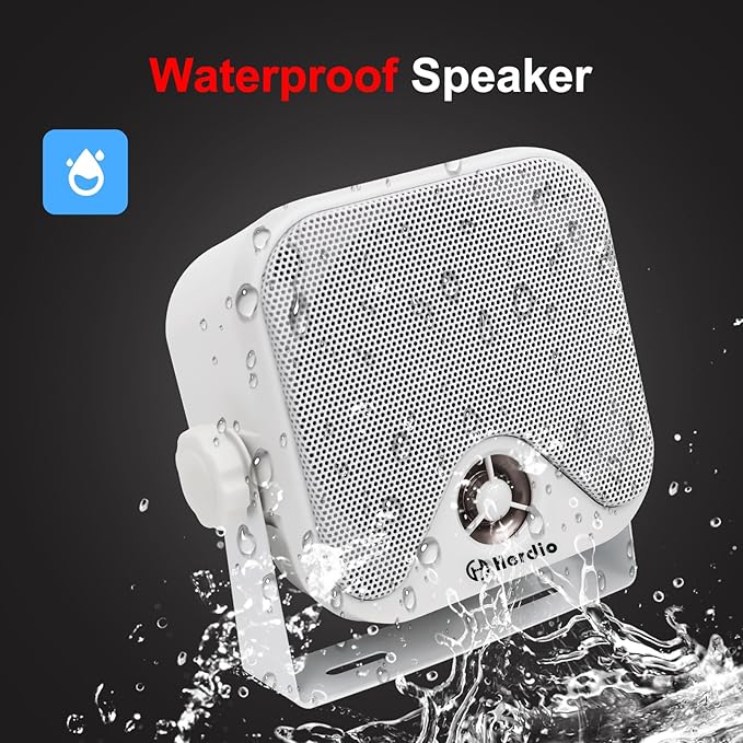 Herdio 4 Inches Heavy Duty Waterproof Boat Marine Box Outdoor Speakers Surface Mounted for Skid Steer ATV UTV RZR RV Golf Cart Tractor Powersports Boat Truck Jeep(4 White Speakers)