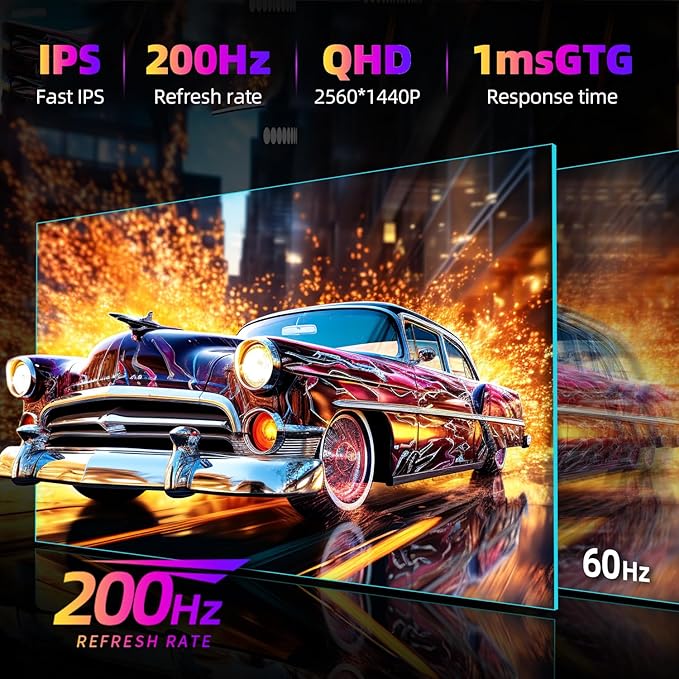 27 Inch QHD 2560 x 1440 Gaming Monitor, 180Hz (Up to 200Hz),1ms GTG, Fast IPS, DCI-P3 93%, High Brightness 450cd/㎡, G-Sync & FreeSync, Tilt Stand, DP/HDMI, 144Hz 2K Monitor