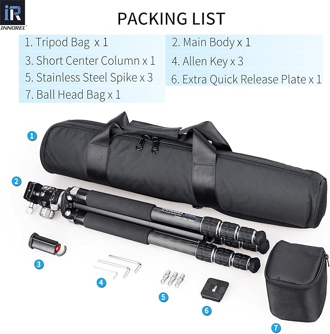 Carbon Fiber Tripod-INNOREL GT284C Professional Compact Tripod for DSLR Camera Heavy Duty Stand with Low Gravity Center Ball Head Special-Shaped Center Column 1.14in/29mm Tube Max Load 44lbs/20kg