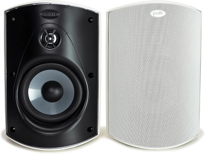Polk Audio Atrium 5 Outdoor Speakers Wired with Powerful Bass (Pair, White), All-Weather Durability, Broad Sound Coverage, Speed-Lock Mounting System