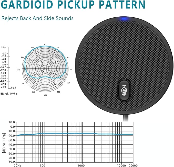 Upgraded USB Conference Microphone for Computer, 360° Omnidirectional Condenser Mic with Mute Key, Great for Video Conference, Gaming, Chatting, Skype, Plug & Play, Windows macOS, Ideal for Gift