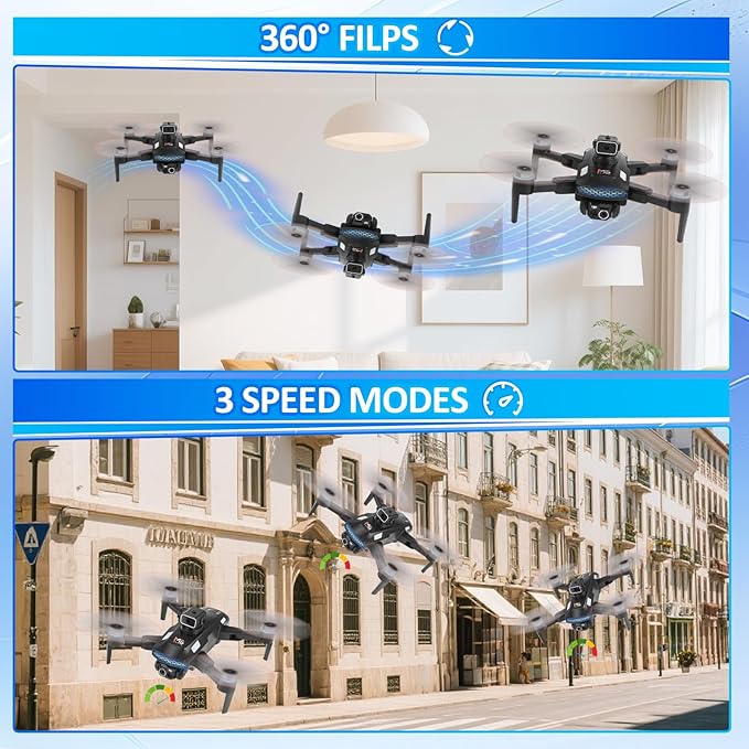 Mini Drone With 4K Dual Cameras, RC Quadcopter with Altitude Hold, Drone With One Key Start, Waypoint Fly, Headless Mode, 3D Flip, 3 Speeds Modes,Foldable RC Quadcopter, Remote Control Drone for Beginners