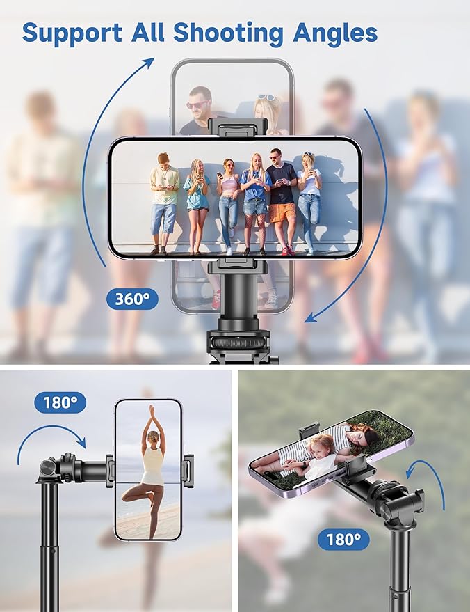 75" Phone Tripod, Selfie Stick with Remote and Phone Holder, Extendable Tripod for iPhone, Aluminum Cellphone TripodStand 360° Rotation Travel Tripods Compatible with iPhone Android, GoPro