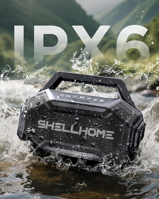 Bluetooth Outdoor Speakers, 80W(Peak) Loud Wireless Speaker, 30H Playtime, RGB Lights, BassUp 2.0, IPX6 Waterproof, TWS, Bluetooth 6.0, Portable Boombox for Party, Pool, Beach (Yellow)