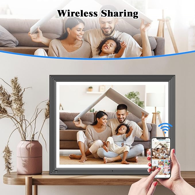 15-inch WiFi Digital Picture Frame - 32GB 170°Wide Angle Touch Screen Frame, Motion Sensor, Auto Rotate, Full Function, Sharing Photos&Videos via App or Email, Unlimited Cloud Storage, Wall-Mounted