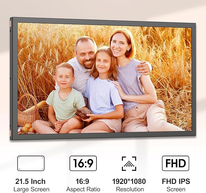 21.5-inch Digital Picture Frame Large Photo Frame - Dual-WiFi Digital Photo Frame, 1920x1080 FHD, 32GB, Remote Control, Synchronize Smartphone Screen, Send Photos Videos via APP Email, Free Cloud