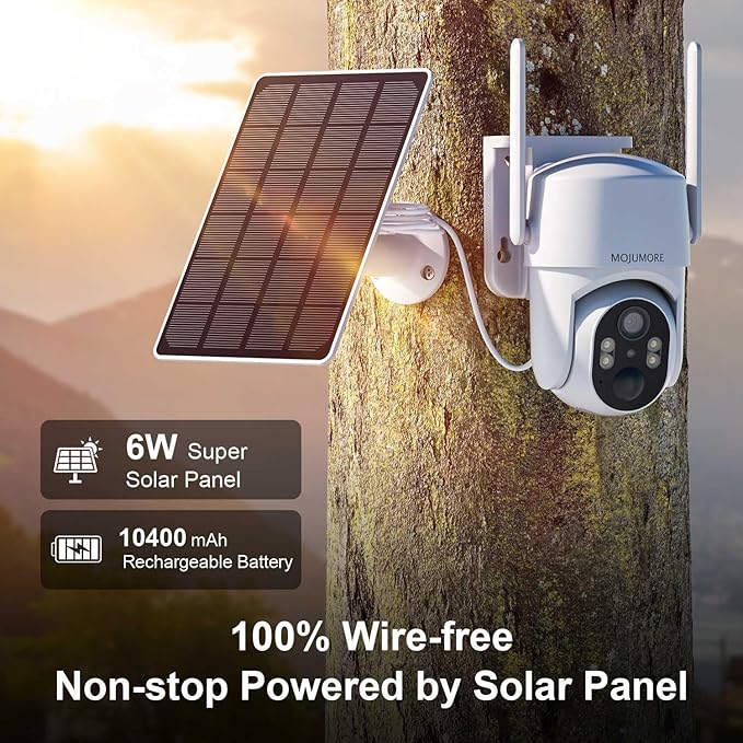 4G LTE Cellular Security Camera, No WiFi Security Cameras Wireless Outdoor, Solar Outdoor Camera Wireless, PIR Detection, 2K Color Night Vision, 360° PTZ, Built-in SIM Card