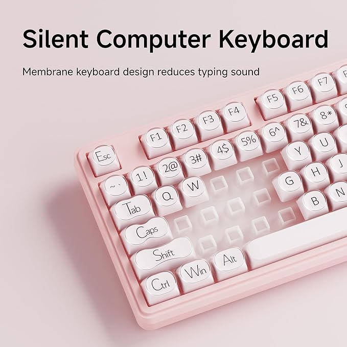 V102 Wired Keyboard, 98 Keys Creamy Gaming Keyboard with Number Pad, Display Screen & Media Knob RGB Silent Wired Cute Computer Keyboard for Laptop PC Gamer - Green