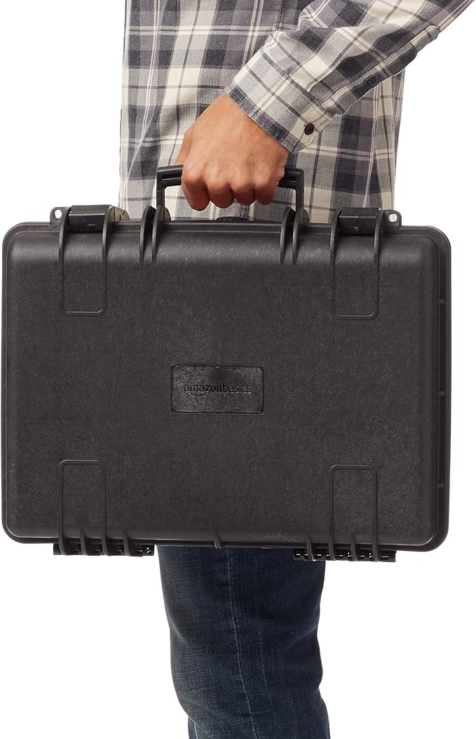 Amazon Basics Hard Camera Case, Medium, Black, Solid, 18"L x 14"W x 6"H