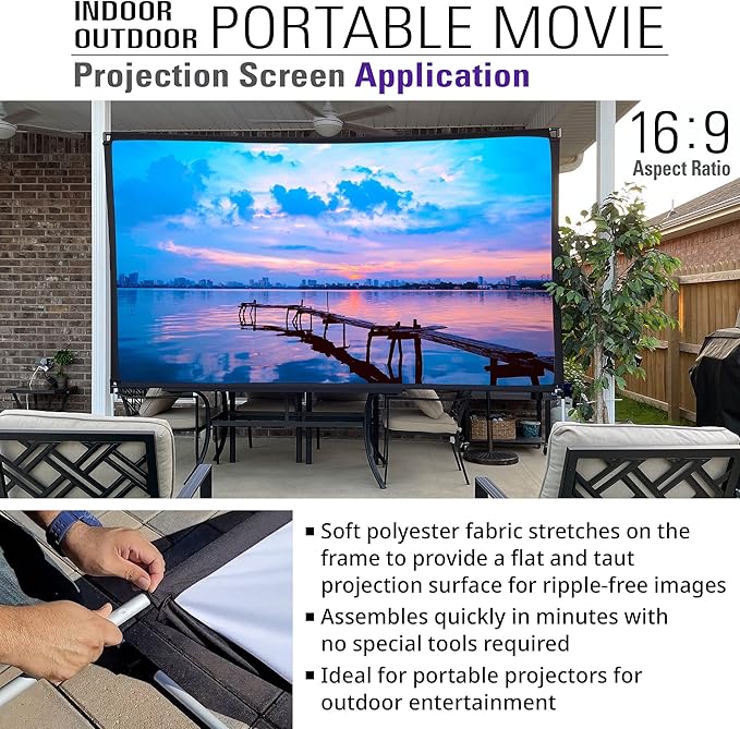 Akia Screens 125 inch Portable Projector Screen with Stand Upgraded and Carry Bag 16:9 HD Rear Front Projection Screen for Indoor Outdoor Home Theater Backyard Travel Foldable Movie Screen AK-OPS125H