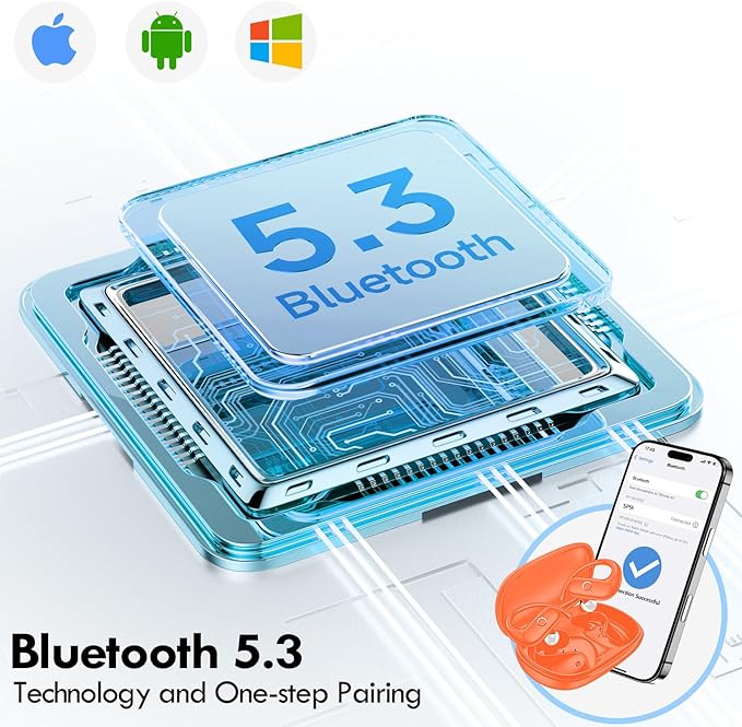 kurdene Wireless Earbuds Bluetooth Headphones Sport,Over Ear Buds with Deep Bass Sound,60Hrs Playtime Earphones Redesigned Comfort Fit with Earhooks for Running,Meeting,Workout-Orange