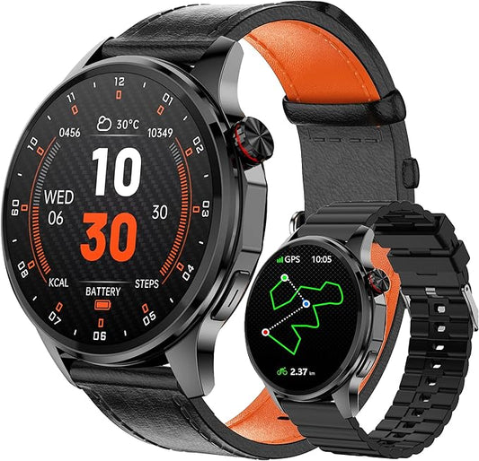Smart Watch for Men Built-in GPS, 1.46" AI Smartwatch with Health Monitor for Android Phones/iPhone, 100+ Sport Modes Fitness Tracker with Compass/Altitude/Barometer,Bluetooth Call/Text Reply(2 Bands)